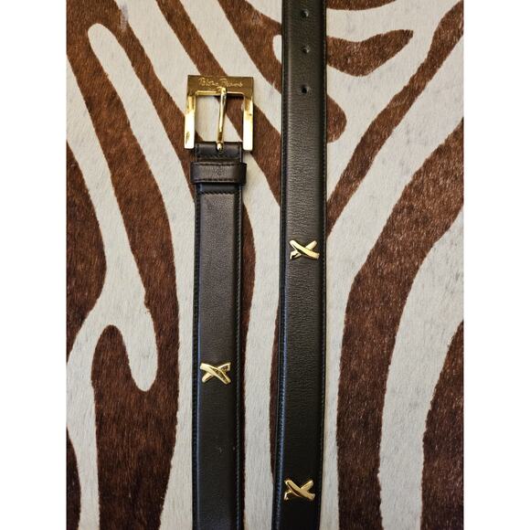 Vintage PALOMA PICASSO Black Leather Belt X Gold 1.5" Sz M/75 Made in Italy - Picture 3 of 10